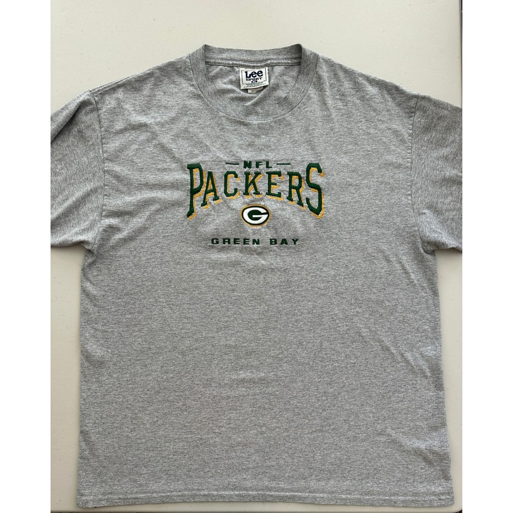 Vintage Lee Sport NFL Green Bay Packers T Shirt XL Gray Embroidered Nutmeg 90s